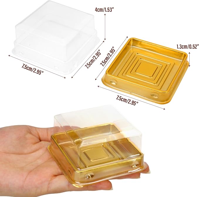 50Pcs Mini Cake Box 3 Inch, Cupcake Plastic Container with Lid Clear, Single Square Party Boxes Treat Display Holder for Dessert Mooncake Individual Muffins Cookies Chocolate Wedding Party Christmas