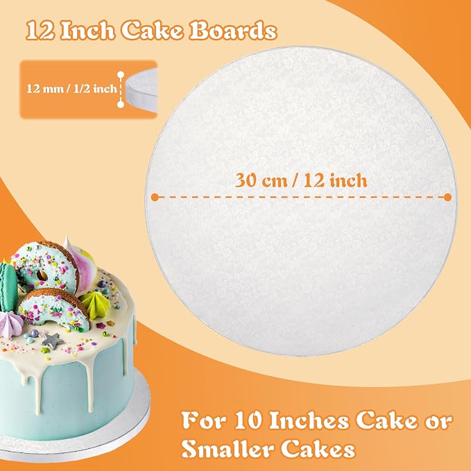 12 Inch Cake Drums,Smooth Edge Cake Board Round White(12-Pack) 1/2 Inch Thick,Sturdy Cake Boards for Birthday Wedding Heavy or Multi-Tiered Party Cakes