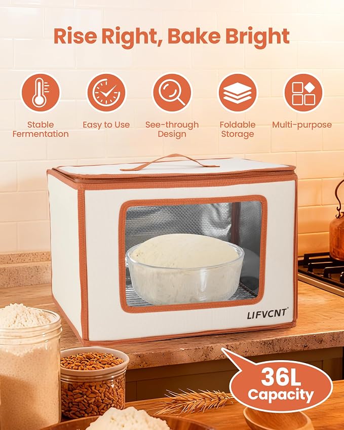Foldable Bread Proofing Box with 68–132°F Temp Control, 0-99H Timer，Dough Proofer with Metal Rack and Water Tray |Proofing box for sourdough bread baking，Pizza,Kombucha,Yogurt.