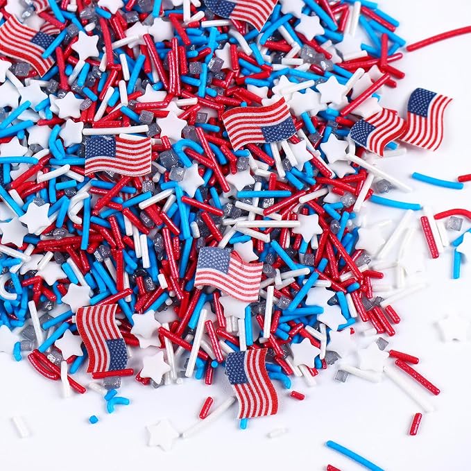 3oz Red White and Blue Sprinkles, July 4th Sprinkles for Cake Decorating, Patriotic Stars and Stripes Mix Candy for Cake Toppers, Ice Cream Brownie Cookie Dessert Topping