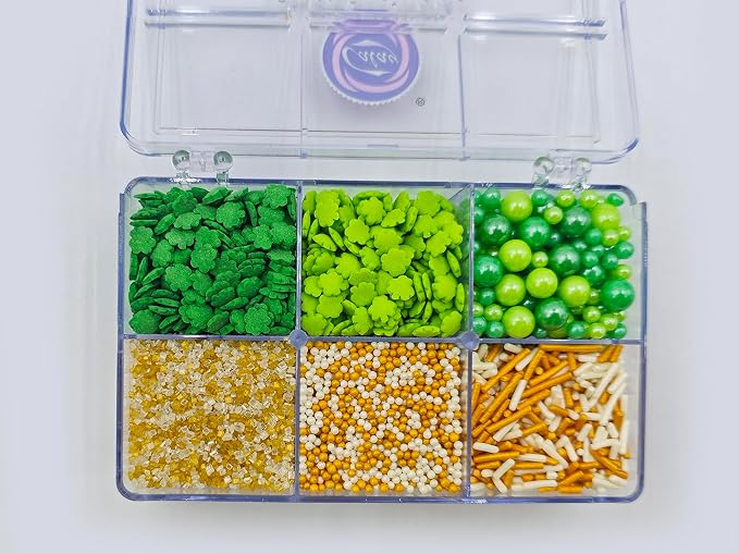 Edible St. Patricks Day Sprinkles, Mini Green&Dark Green Shamrock Mixed with White&Gold Jimmies Nonpareils Sanding Sugar for Ice Cream Cupcakes Cookies Topping Cake Decorating, 4.23 oz