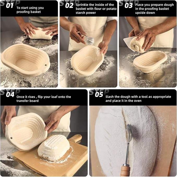 2 x 8 inch Pulp Oval Sourdough Banneton Bread Proofing Basket Baking Supply with Linen Liners for Professional and Homemade Artisan Bread