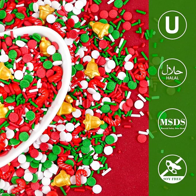 Christmas Sprinkles, Edible Confetti Round, Gold Sprinkles for Cupcake Decorating, Edible Christmas Cake Decorations, Cupcake Toppers, 130g/4.58oz