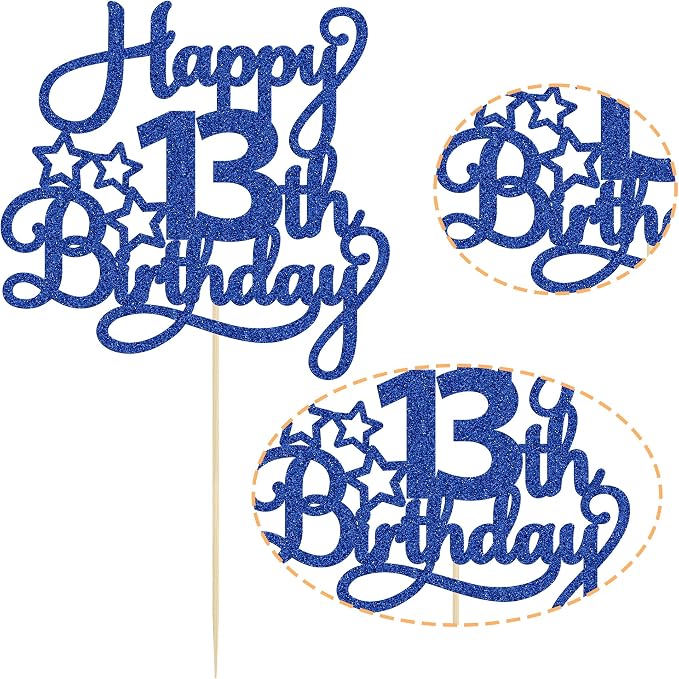 1 Pack Happy 13th Birthday Cake Topper Blue Glitter 13 Official Teenager Cheers to 13 Years Old Birthday Cake Pick for Celebrating 13th Birthday Anniversary Party Cake Decorations Supplies