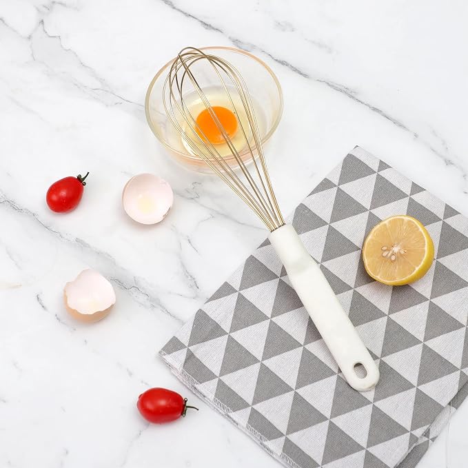 Cream & Gold Silicone Coated Balloon Wire Whisk, Rust Resistant Durable Kitchen Mixer for Cooking Baking, Dishwasher Safe, 2026 Home Essential