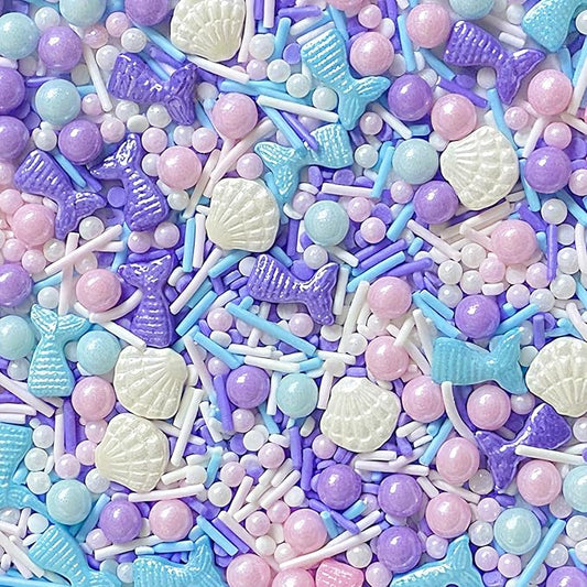Mermaid Sprinkles Edible Sugar Pearl Shell Jimmies Mix 120g/4.3oz Pastel Sprinkles Ocean Summer Baking Cake Fun Decorations Perfect for Baking Ice Cream,Cookies,Dessert,Cupcake Topper,Birthday Party Supplies