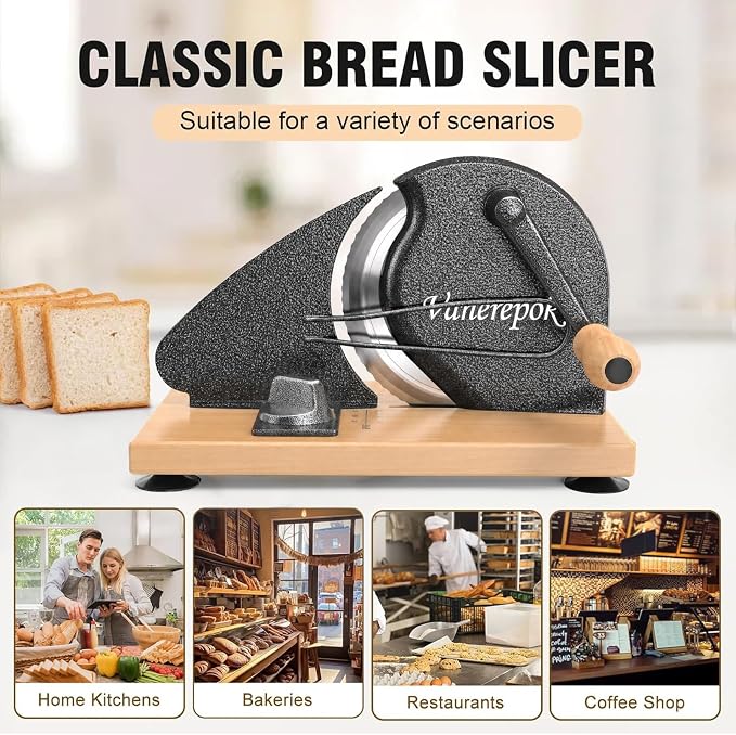 Upgrade Manual Bread Slicer for Homemade Sourdough Bread Versatile Hand Crank Bread Slicer for Sourdough Crusty Bread Etc Stainless Steel Slicers Adjustable Width for Homemade & Commercial Use