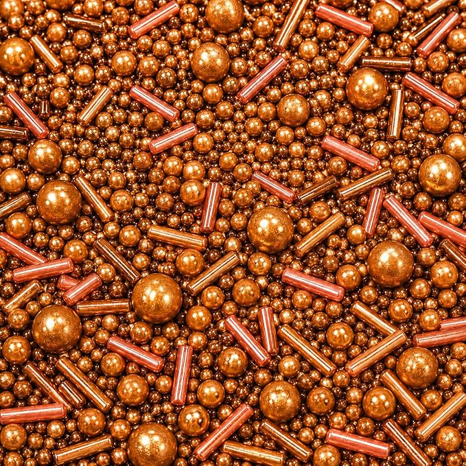 Confect Fusion Rose Gold Metallic Sprinkles Mix - Edible Cake Decorating Pearls, Rods & Sugar Crystals for Cupcakes, Cookies & Cakes | Vegan, Gluten-Free, Nut-Free, Soy-Free, Dairy-Free, Palm Oil-Free- 4.2 Oz