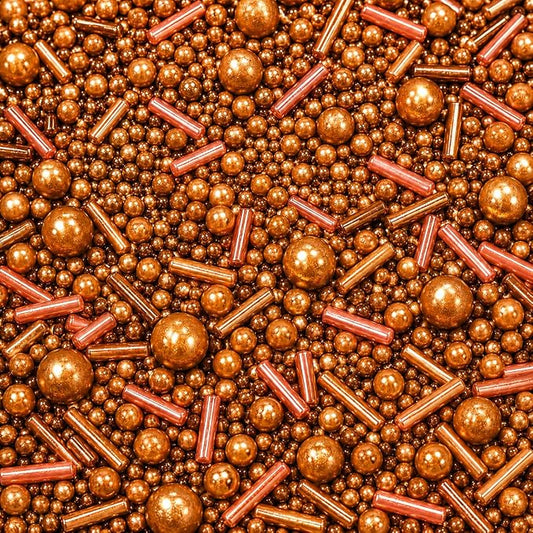 Confect Fusion Rose Gold Metallic Sprinkles Mix - Edible Cake Decorating Pearls, Rods & Sugar Crystals for Cupcakes, Cookies & Cakes | Vegan, Gluten-Free, Nut-Free, Soy-Free, Dairy-Free, Palm Oil-Free- 4.2 Oz