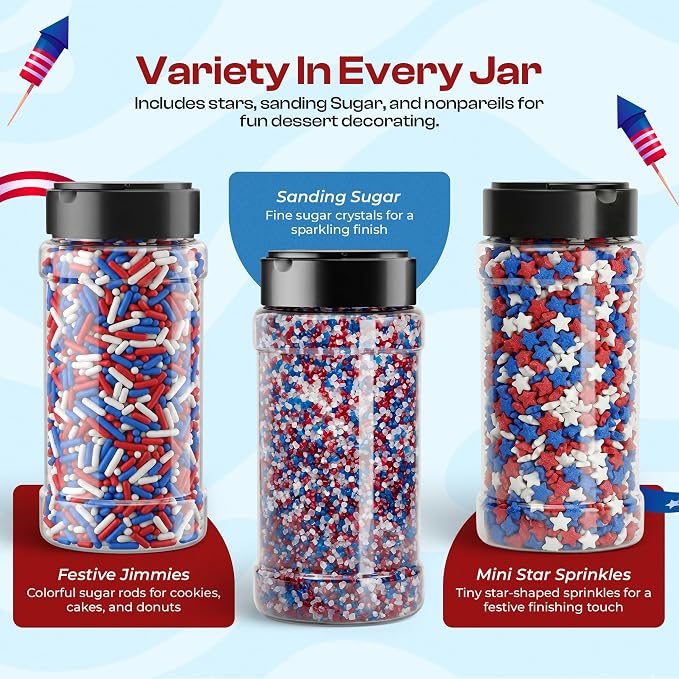 NY Spice Shop Red White & Blue Sprinkles - 3 Pack Patriotic Sprinkles (Each 4 Ounce)