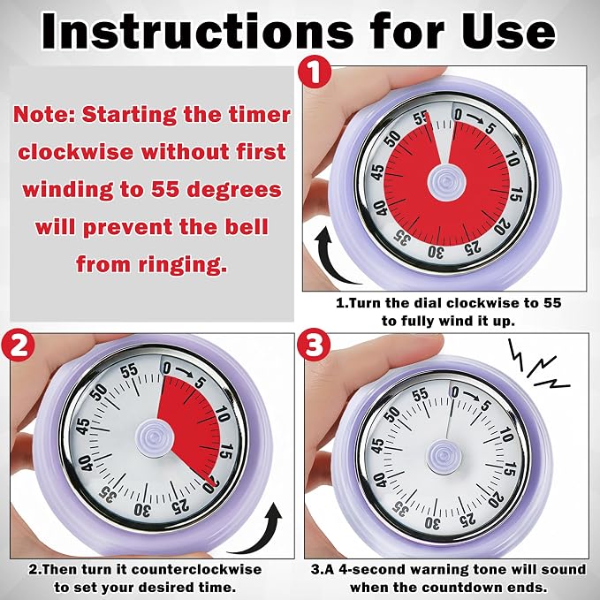 60-Minute Magnetic Visual Timer, Silent Operation and No Battery Needed, Time Management Tools for Kitchen, Homeschool Desk, Office Meetings & Home Learning Timer (Purple)