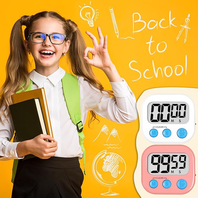 ZILLEEN Classroom Timer for Kids Teachers 2 Pack Digital Timers, White & Pink