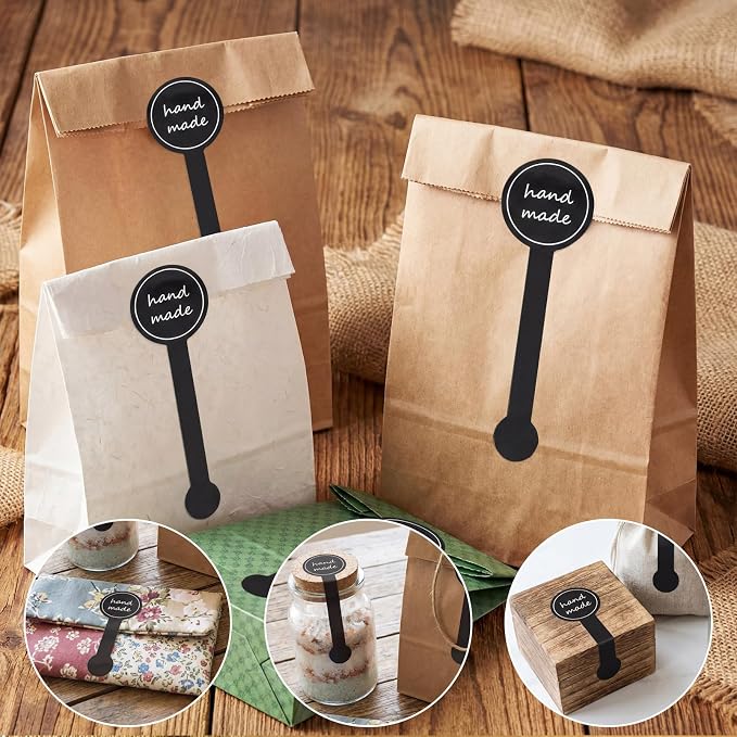 300Pcs Black Handmade Cake Stickers for Baked Goods Baking Seal Labels Lollipop Sealing Stickers for Pastry Food Hand Made Sticker Bakery Labels for Cookie Bread Cheesecake Packaging