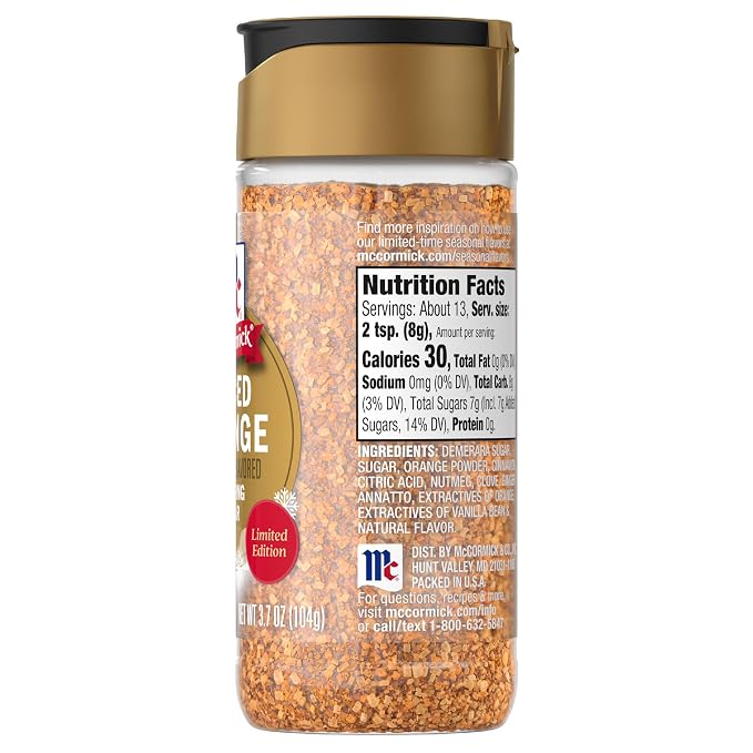 McCormick Finishing Sugar, Spiced Orange, Limited Edition, Bright Citrus Flavor with Warm Spices, For Muffins, Pie, Cocktails, Cider, Tea, and More, 3.7 oz (Pack of 2)