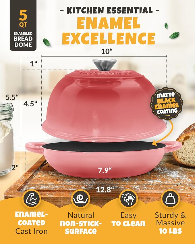 CRUSTLOVE Dutch Oven Bread Baking - 5QT Enamel Bread-Oven - incl Sourdough Bread-Baking Suppliers like Dough Whisk Scoring Lame etc Bread-Dome Cast Iron Bread-Pan with Lid for Sour dough, Bread-making