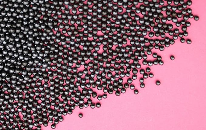 Formal Black Edible Candy Beads 8 Ounce SIZE: 2 MM For Decorating Wedding Cakes-Candy Caviar Gemstone For Parties-100% Edible