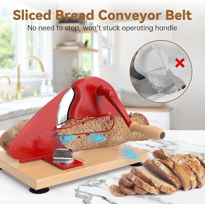 vanerepok Upgrade Manual Bread Slicer for Homemade Sourdough Bread, Classic Hand Crank Home Bread Slicer With Scale Line and Steel Fence, Sharp Blade, Adjustable Width for Homemade & Commercial Use
