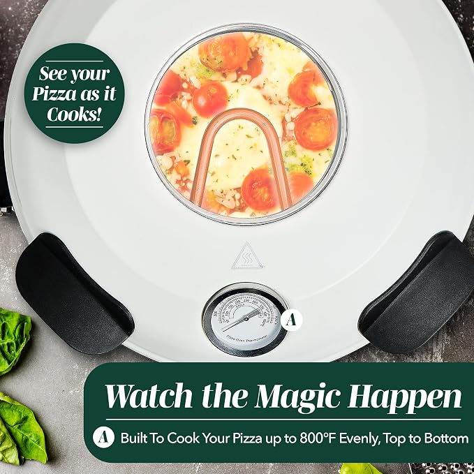 Cook With Color Electric Countertop Pizza Oven, Indoor Crispy Crust Pizza Maker, 12 Inch Pizza Oven with Ceramic Stone, Heats up to 800°F, Dual Temperature Control, Includes Pizza Peel, Off White