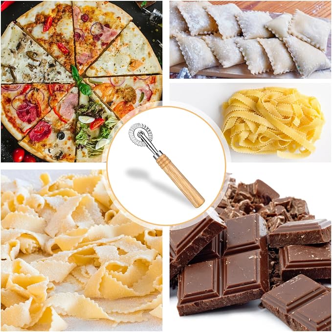 Bewudy Pastry Cutter Wheel, Professional Pasta Maker Cutter Wheel with Roller, Zinc Alloy Dumpling Lace Dough Noodle Ravioli Pizza Making Cutter for Kitchen