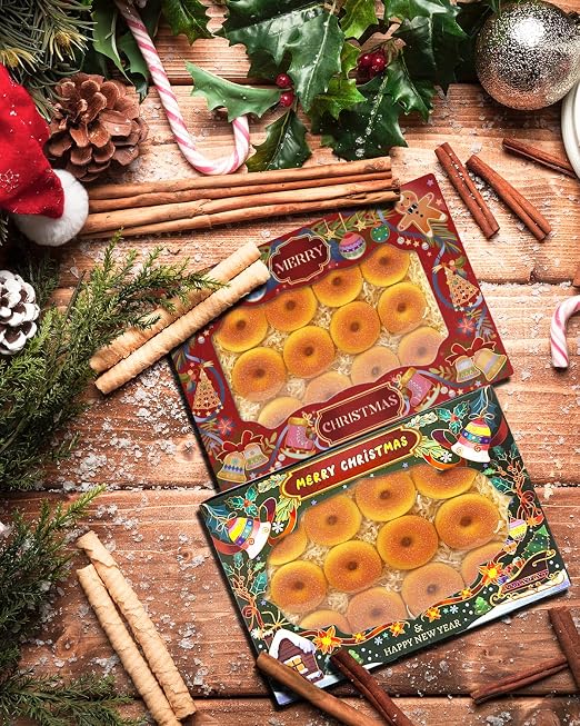 qiqee Christmas 14x10x2.5 inch Auto-pop Up 12Pcs Cookie Box with Window Retro Christmas Pastry Macaron Bakery Box for Christmas