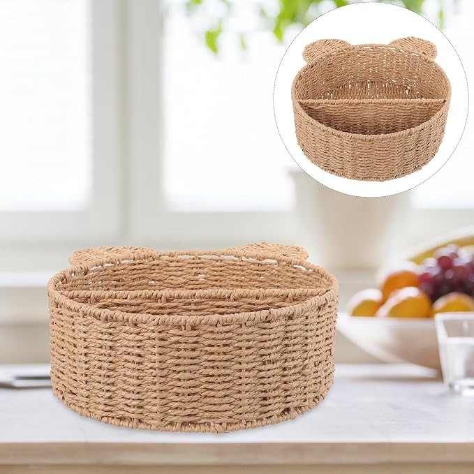 Rattan Fruit Storage Basket Hand-woven Woven Bread Basket Food-grade Plastic Liner for Kitchen and Dining Use