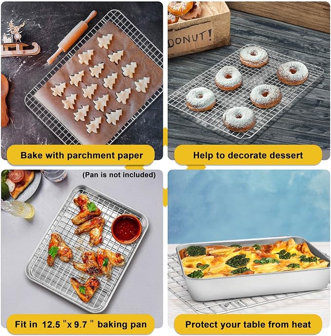 P&P CHEF 11.75 Inch Cooling Baking Rack Set of 2, Stainless Steel Grid Cooking Racks for Roasting Drying Grilling, Oven & Dishwasher Safe, Heavy Duty & Healthy