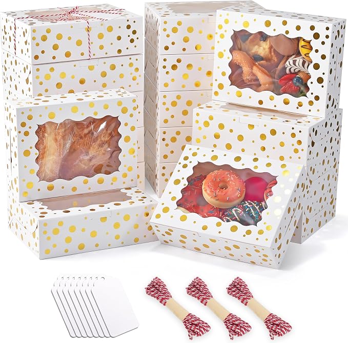 32Pcs 8x6x2.5 in White Christmas Cookie Boxes with Window - Perfect for Gifts, Treats, Desserts, Pastries