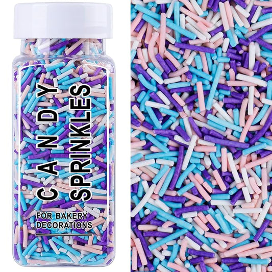 Mermaid Jimmies Sprinkles, Edible Pastel Purple Pink and Blue Sprinkles for Baking Topping, Cupcakes, Cookies, Ice Cream & Cake Decorating, Summer Holiday Wedding Party Supplies