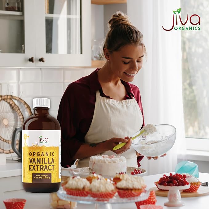 Jiva Organics Pure Vanilla Extract 4oz - 100% Real Extract - For Cooking, Drinks & Desserts - 100% Vegan, Sugar Free & Kosher - Non-GMO & Gluten-Free