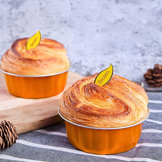 Beasea Disposable Ramekins for Baking, 8oz 100 Pack Aluminum Foil Cups with Lids, Creme Brulee Muffin Cupcake Baking Cup Mini Pudding Cups for Party Wedding Birthday - Orange
