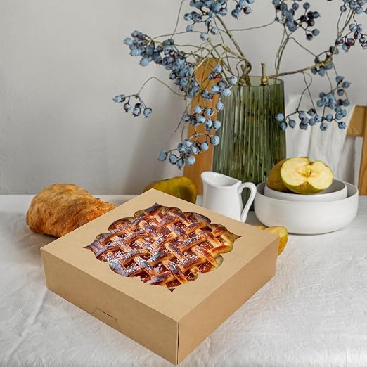 NPLUX 20 Pack Pie Boxes 10x10x3inch Bakery Boxes with Window Dessert Pastry Boxes Pie Boxes 10 inch for Pies Cheesecake and Chocolate Covered Strawberries, Graduation Gifts Party Favors(Brown)