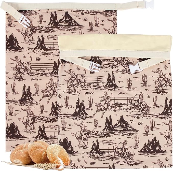 Western Reusable Beeswax Bread Bags for Homemade Bread & Sourdough, 2-Pack XL Airtight Food Storage Bags, Organic Cotton Linen Covers - Freezer-Friendly Freshness Preservation Keeps Fresh Longer