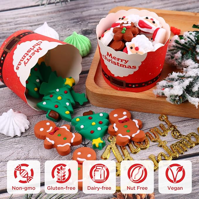 Edible Christmas Cookie Decorations, Edible Gingerbread Men, Christmas Tree, Santa Claus Icing Decorations, Gingerbread House Decorations, Perfect for Cupcakes, Cake, Cookies, and Ice Cream Topping