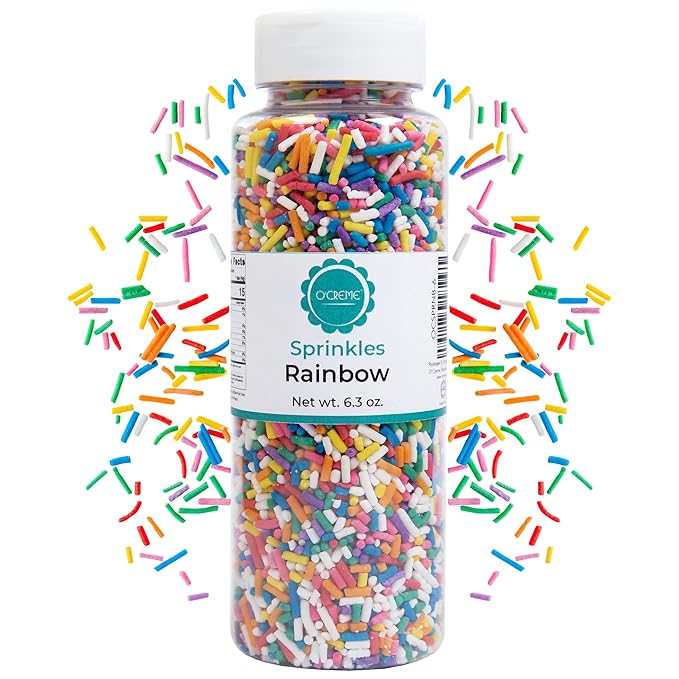 O’Creme Rainbow Sprinkles – 6.3oz for Cake Decorating – Kosher Pastel Sprinkles for Cupcakes, Cookies, Cakes, Ice Cream – Easy-Pour Jar