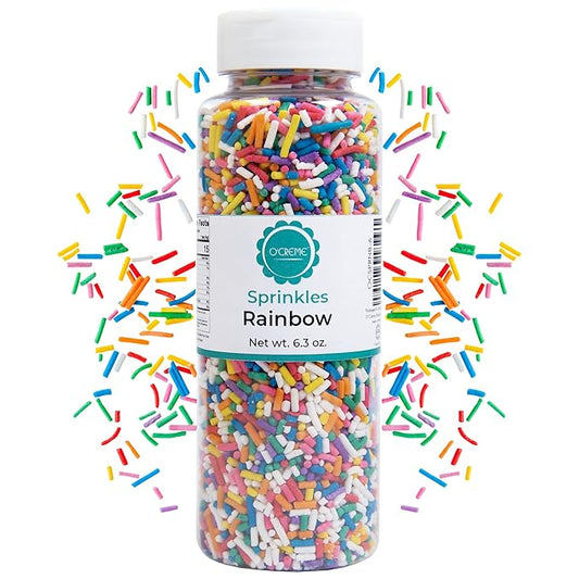 O’Creme Rainbow Sprinkles – 6.3oz for Cake Decorating – Kosher Pastel Sprinkles for Cupcakes, Cookies, Cakes, Ice Cream – Easy-Pour Jar