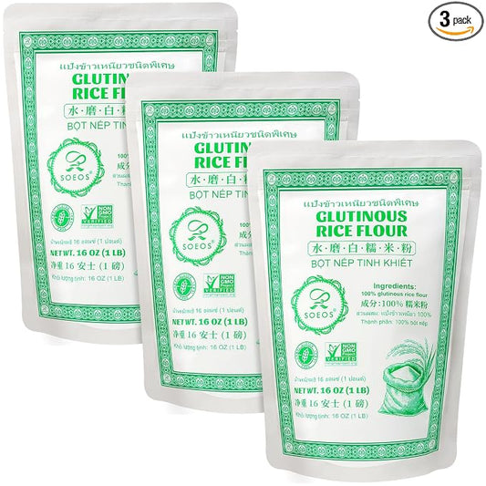 Soeos Glutinous Rice Flour 48 Ounce (Basic), Rice Flour for Baking or Cooking, All Natural White Rice Flour, Vegan, Gluten-Free