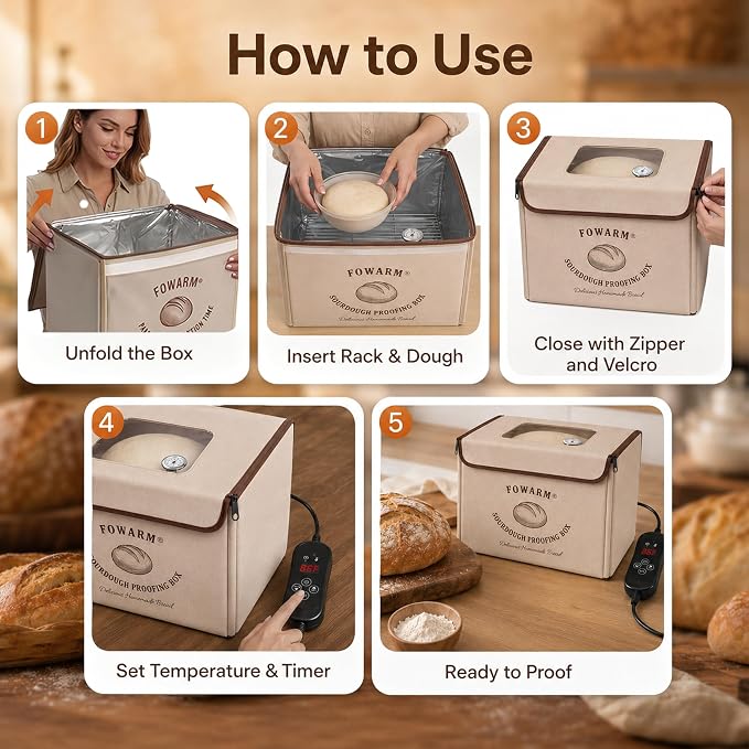 Folding Bread Proofing Box Dough Proofer Sourdough Starter Warmer with 32–108℉ Precision Temperature Control 24H Timer 3-Sided Heating Humidity Monitor 15.7×11.8×11.8in 65W