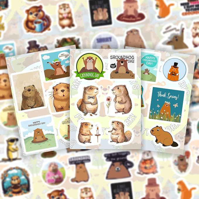 100Pcs Groundhog Stickers for Water Bottle and Laptop - Cute Animal Decorations, Party Supplies & Gifts, Waterproof Vinyl Decals, Gifts for Women & Men