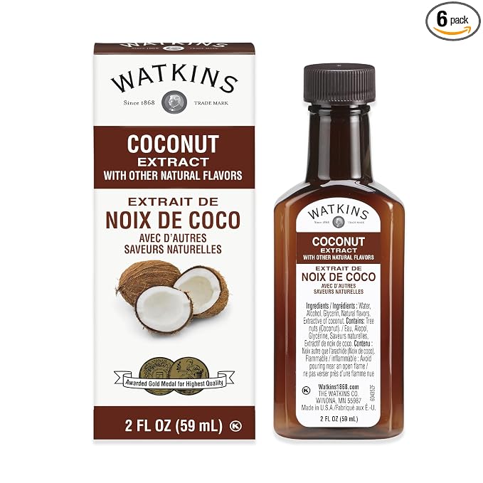 Watkins Coconut Extract with Other Natural Flavors, 2 oz. Bottles, Pack of 6 (Packaging May Vary)