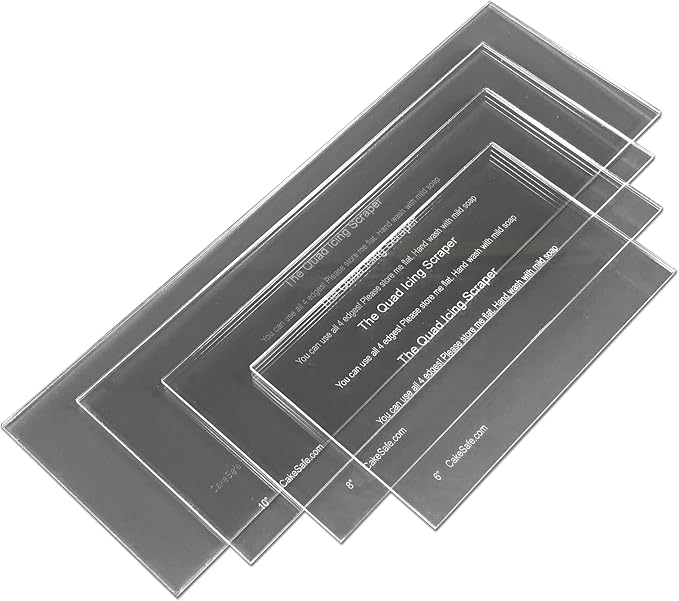 CAKESAFE 8 Inch Clear Quad Acrylic Cake Scraper, Cake Icing Scraper and Butter Cream Smoother