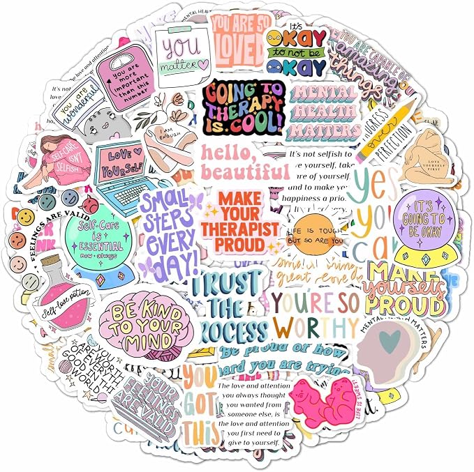 100Pcs Self Care Stickers for Water Bottle and Laptop - Self Care Party Supplies & Decorations, Waterproof Vinyl Decals, Wellness and Motivational Stickers, Gifts for Women & Men