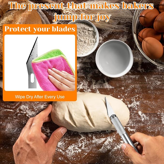 11 Pcs Sourdough Scoring Bread Lame with 10 Blades, Safety Cover Dough Cutter Baker's Knife Sour Scorer Tool Handmade Blade Slashing for Artisan Sourdough Baking Cake Making Cutting Accessories