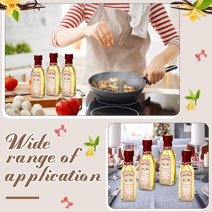 Tioncy 12 Pcs Vanilla Extract Bottles for Homemade Vanilla Jar Glass Square Bottle with Cap Shrink Band Sticker Syrup Food Storage Canister for Liquids Bean Sauce Spice Gift Giving(Red,5 oz)