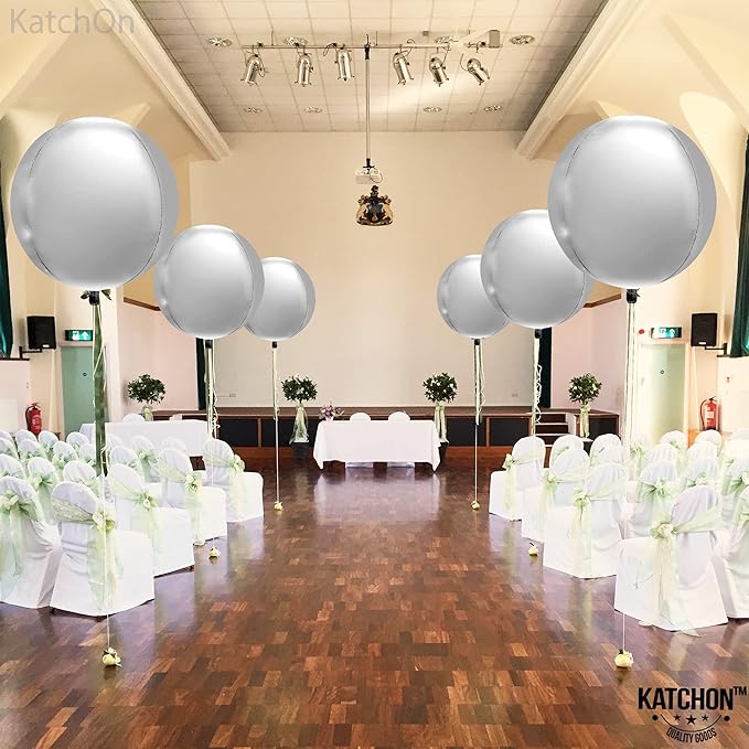 KatchOn Large Silver Balloons - 22 Inch, Pack of 6 | 4D Round Mylar Balloons for Birthday Decorations