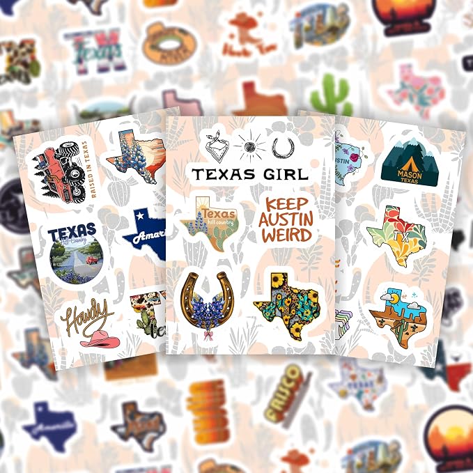 100Pcs Texas Stickers for Water Bottle and Laptop - Texas Party Supplies & Decorations, Austin and Houston Stickers Waterproof Vinyl Decals, Gifts for Women & Men
