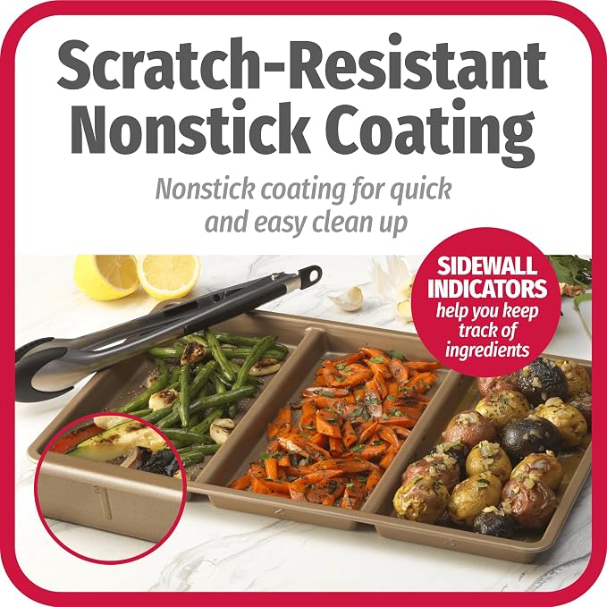 GoodCook 11 x 17-Inch Non-Stick Divided Sheet Pan – 3-in-1 Textured Cooking Pan, Baking Dish, Scratch-Resistant Carbon Steel Oven Pan for Meal Prepping & Dinners