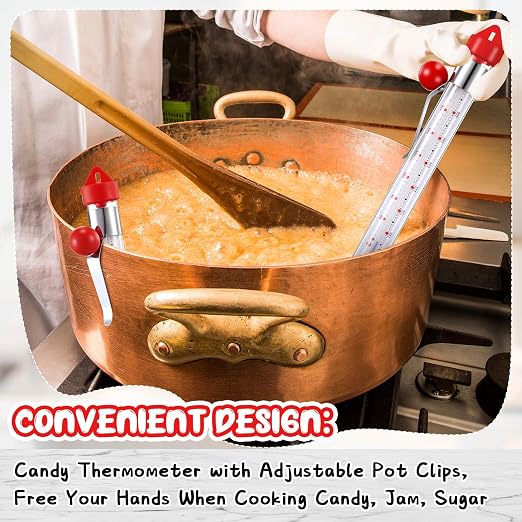Photect Candy Thermometer with Pot Clip 8" Deep Fry Oil Thermometer for Candy Making Instant Read Cooking Food Sugar Syrup Jam Jelly Oil Temperature Kitchen Accessories (Mixed Color,3 Pcs)
