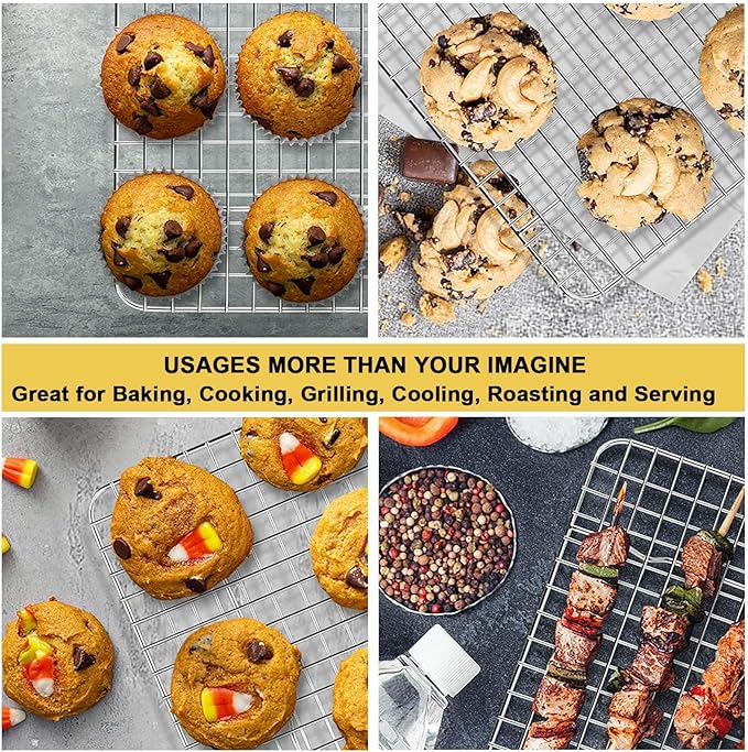 P&P CHEF 9.75 Inch Cooling Baking Rack Set of 2, Stainless Steel Grid Cooking Racks for Roasting Drying Grilling, Oven & Dishwasher Safe, Heavy Duty & Healthy