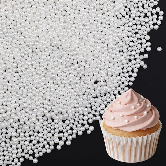 White Nonpareils Sprinkles | 2mm Mini Edible Pearls | White Sprinkles | For Baking Dessert Decorating, Cake, Cupcake, Cookie, Ice Cream | Wedding Christmas Holiday Party