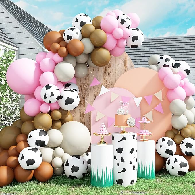 121 Pcs Cow Print Balloon Arch Kit, Pink Nude Brown Tan Apricot Cow Balloon Arch Garland Kit Different Sizes, Balloons Garland Kit for Farm Party Cowboy Party Dcorations Baby Shower Birthday Party